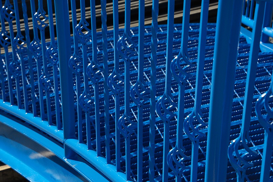 Stair railings with an industrial coating